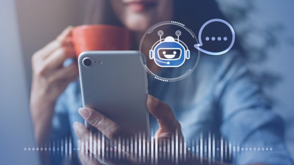 Customer engaging with chatbot on her phone